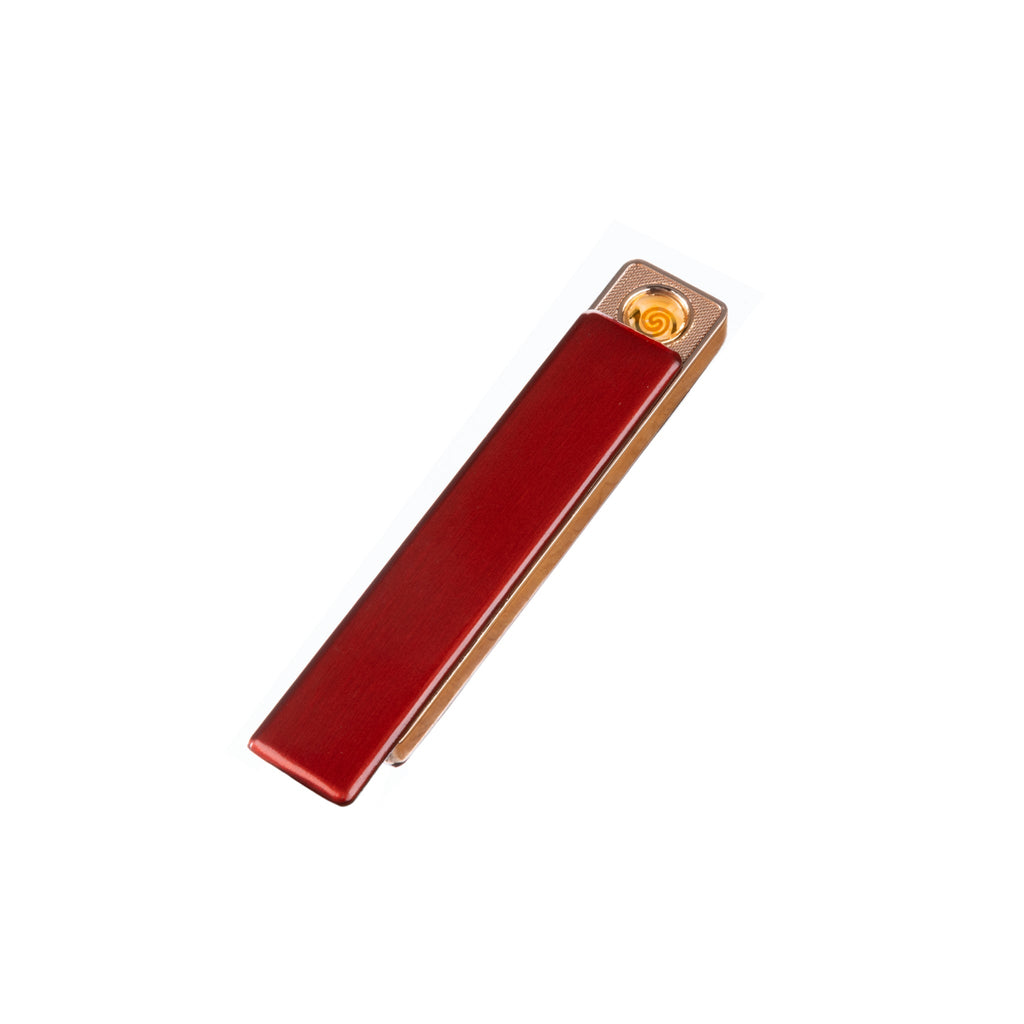 Flameless Rectangular Metal Trim Lighter Red