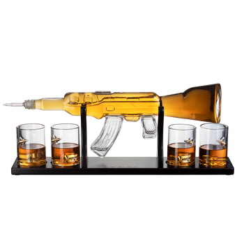 Gun Large Decanter Set Bullet Glasses - Limited Edition Elegant Rifle Gun Whiskey Decanter 22.5