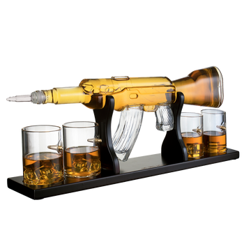 Gun Large Decanter Set Bullet Glasses - Limited Edition Elegant Rifle Gun Whiskey Decanter 22.5