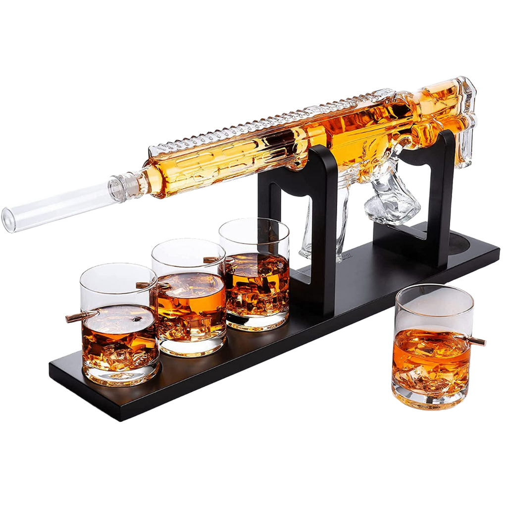 AR15 Whiskey Gun Decanter Set 1000 ml & 4 12oz Bullet Glasses