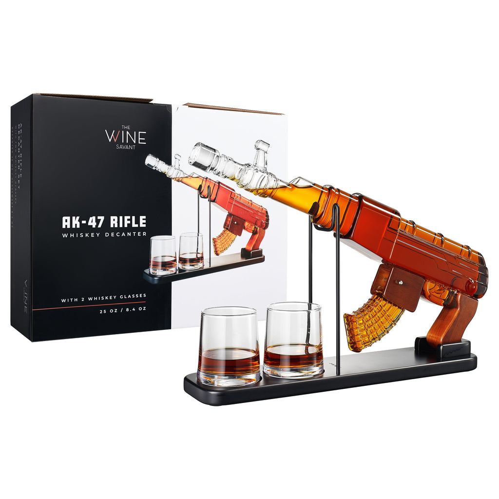 Gifts for Men Dad, Guns Whiskey Decanter Set for Men - Gun Decanter, Detachable Magazine & 2 Bullet Shot Glasses, Liquor Dispenser for Bar, Cool Anniversary Birthday Military Present Ideas