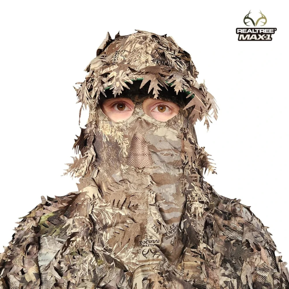 2-in-1 FRONT Leafy Face Mask and Camo Hat (Adj, OSFM)