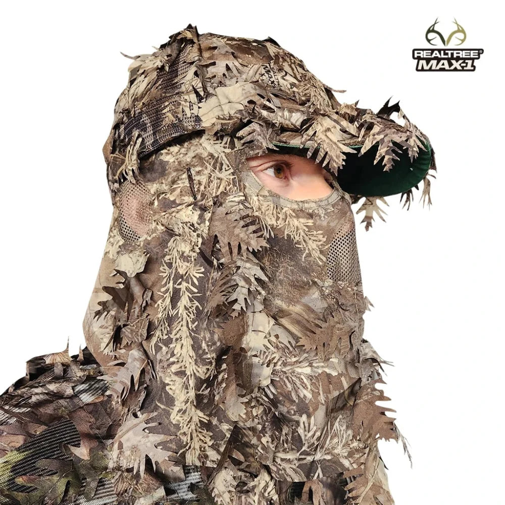 2-in-1 FRONT Leafy Face Mask and Camo Hat (Adj, OSFM)