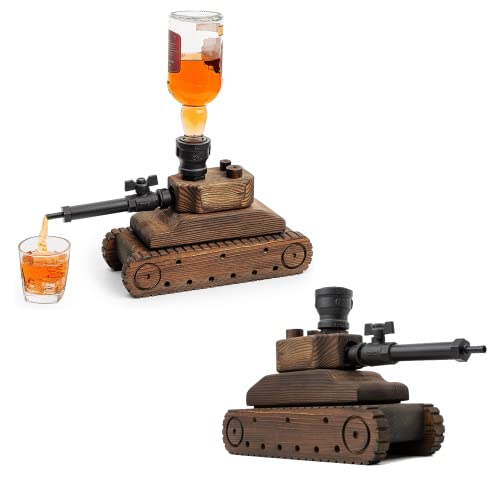 Tank Handcrafted Liquor Dispenser - The Wine Savant - Industrial Pipe Mahogany Wood Whiskey Decanter - Bar Accessories For Home Gifts for Him, Veteran's Day, Military Appreciation, Home Bar Gift