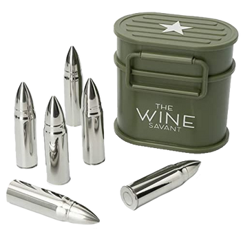 Whiskey Stones Ammunition Box Bullets Stainless Steel - Set of 6 1.75in Bullet Chillers, The Wine Savant Stainless Steel Whiskey Rocks Bullet Shaped Ice Chillers, Beautiful Case to Take to Go! (Green)