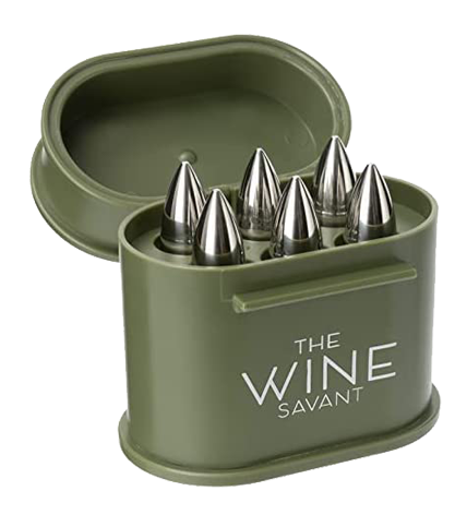 Whiskey Stones Ammunition Box Bullets Stainless Steel - Set of 6 1.75in Bullet Chillers, The Wine Savant Stainless Steel Whiskey Rocks Bullet Shaped Ice Chillers, Beautiful Case to Take to Go! (Green)