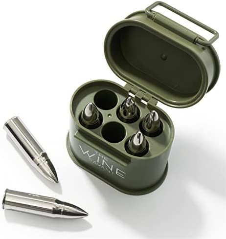 Whiskey Stones Ammunition Box Bullets Stainless Steel - Set of 6 1.75in Bullet Chillers, The Wine Savant Stainless Steel Whiskey Rocks Bullet Shaped Ice Chillers, Beautiful Case to Take to Go! (Green)