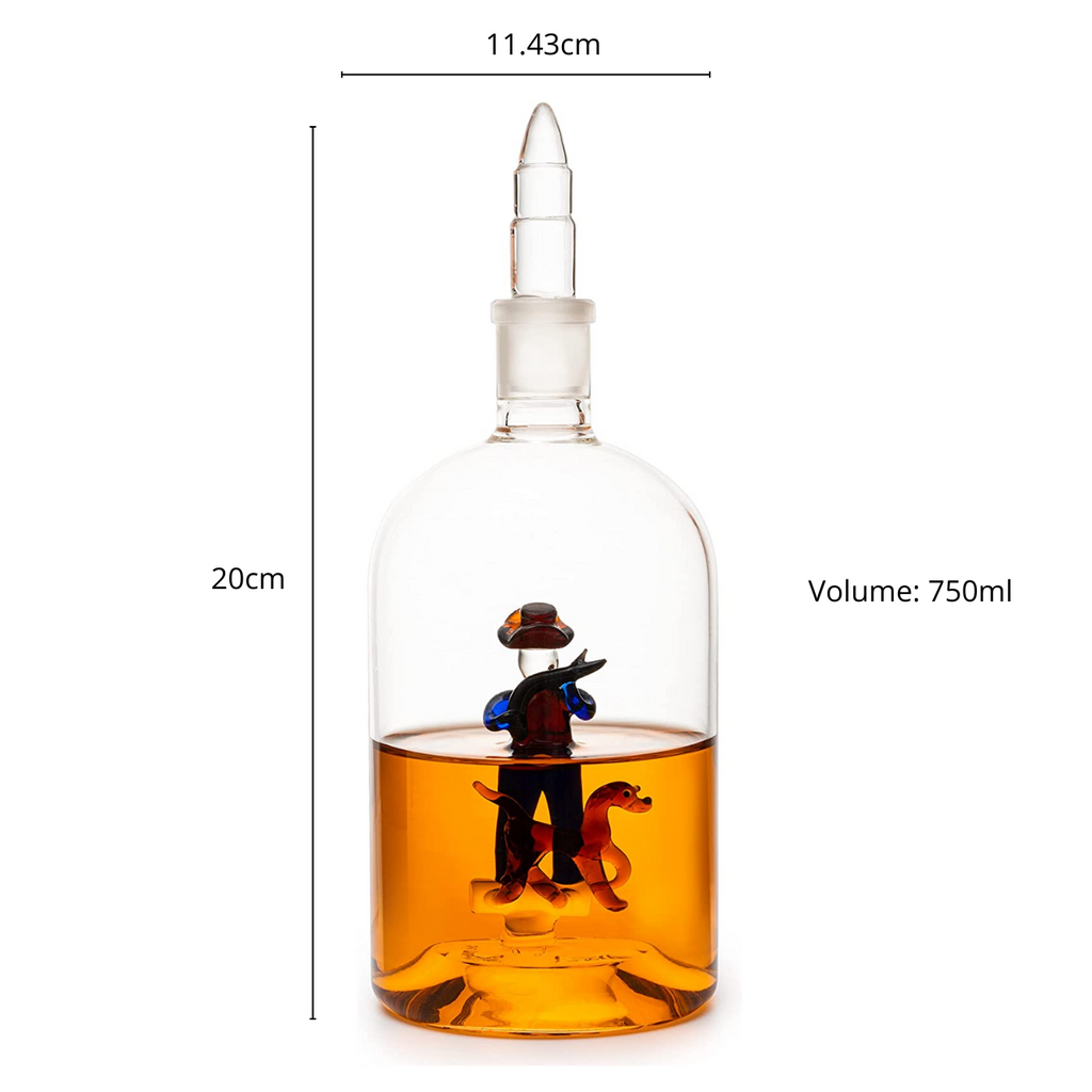 Wine & Whiskey Decanter, Hunting Gifts, Hunter with Dog - 750ml Decanter Bourbon Scotch Unique Gift for Him - Gamebirds Game - Hunter's Cowboy Decanter, Western Style Decanter, Gift Glassware