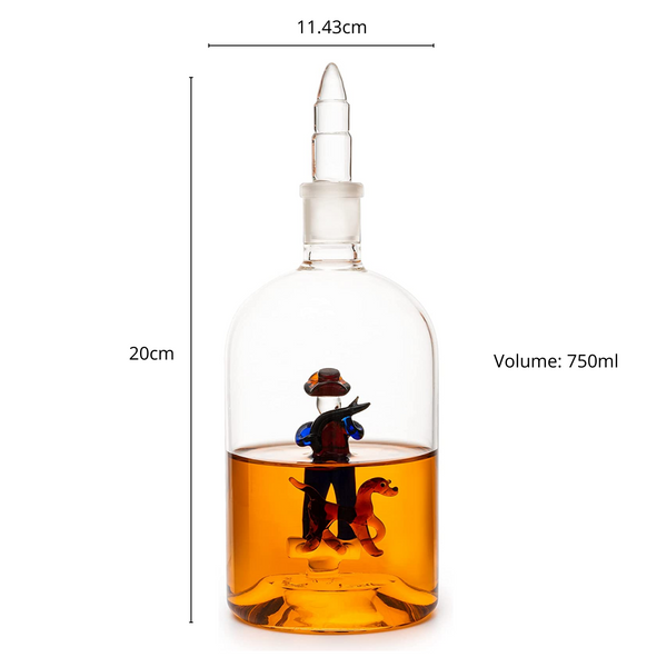 Wine & Whiskey Decanter, Hunting Gifts, Hunter with Dog - 750ml Decanter Bourbon Scotch Unique Gift for Him - Gamebirds Game - Hunter's Cowboy Decanter, Western Style Decanter, Gift Glassware