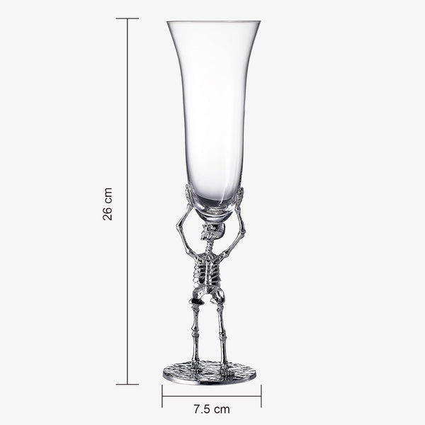 Stemmed Skeleton Champagne Flute Glass | Set of 2 | 7.5oz Halloween Skeleton Glasses 10" H, Goth Gifts, Skeleton Gifts, Skeleton Decor, Spooky Wine Gift Set, Perfect for Halloween Themed Parties