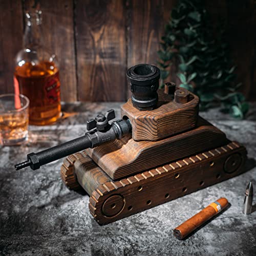 Tank Handcrafted Liquor Dispenser - The Wine Savant - Industrial Pipe Mahogany Wood Whiskey Decanter - Bar Accessories For Home Gifts for Him, Veteran's Day, Military Appreciation, Home Bar Gift