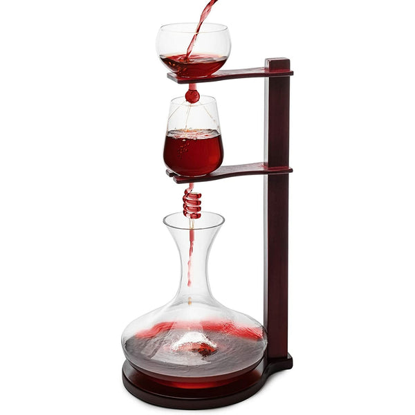 Wine Tower Decanting & Aerator Set by The Wine Savant - Unique Wine Decanter - 3 Aerating Parts - Upper, Middle & Lower Aerators - Whisky & Wines Carafe, Proven to Enhance & Improves Flavor & Aromas