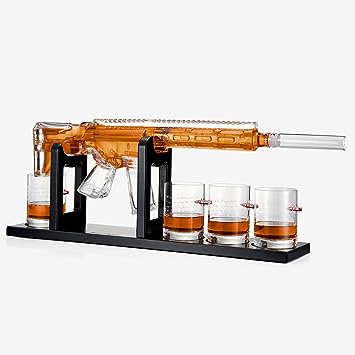 Gifts for Men Dad, The Wine Savant 1000 ML Whiskey Decanter Set with 4 Glasses, Unique Anniversary Birthday Gift Ideas for Him Husband Grandpa, Cool Military Tequila Liquor Dispenser for Home Bar