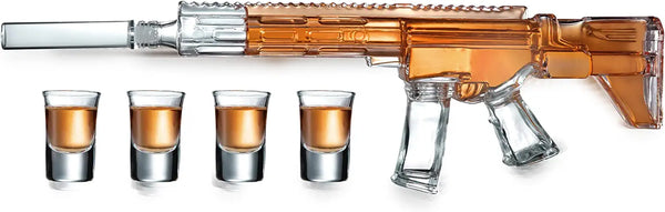 AR15 Whiskey Decanter and Glass Set - Drinking Party Accessory - Holster Attachment, Silencer Stopper - 22oz & 4 1oz Shot Glasses - Drinking Party Accessory, TIK Tok Gun Decanter - Fun Gifts For Men