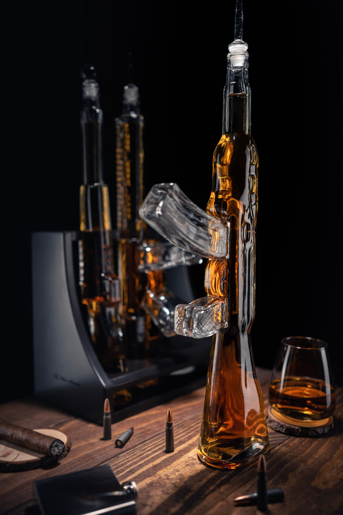 3 Gun Whiskey Decanters Set AR15, AK47, & Rifle Gun Decanter Set 1000ml by The Wine Savant - Veteran Gifts, Home Bar, Gun Lover Gifts, Tik Tok Gun Decanter, Military Gifts