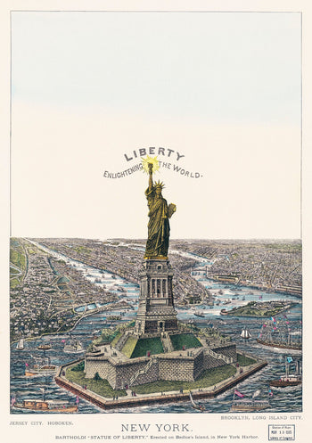 Vintage Illustration of the Statue of Liberty Wall Mural. The Great Bartholdi Statue, Liberty Enlightening the World Peel and Stick Wallpaper. #6409