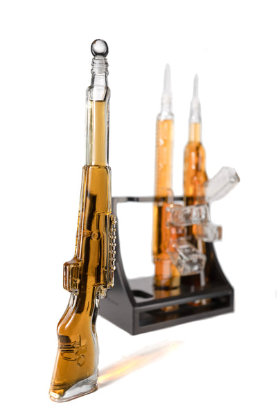 3 Gun Whiskey Decanters Set AR15, AK47, & Rifle Gun Decanter Set 1000ml by The Wine Savant - Veteran Gifts, Home Bar, Gun Lover Gifts, Tik Tok Gun Decanter, Military Gifts