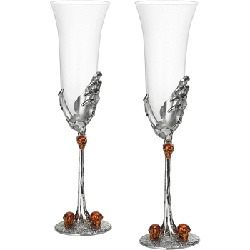 Stemmed Skeleton Champagne Glasses Set of 2 by The Wine Savant - 7oz Skeleton Glasses 9