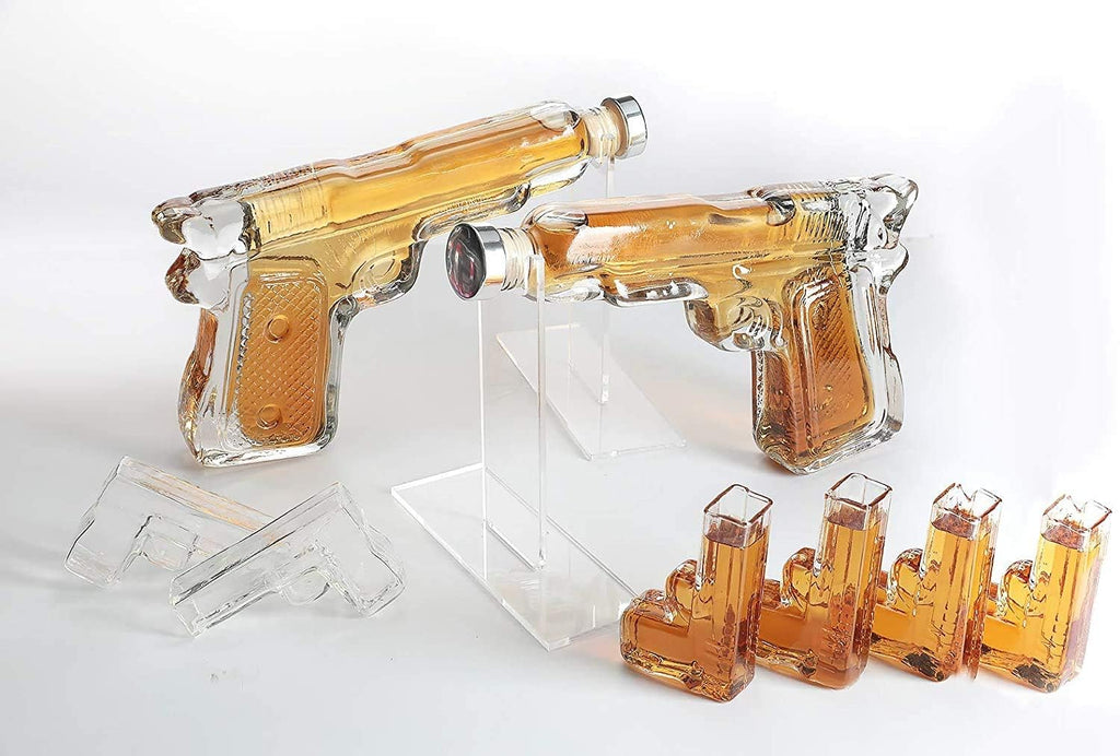 Pistol Whiskey Gun Decanter & Pistol Shot Glasses Set - Comes with A large Carrying Case - Drinking Party Accessories, Great Gift