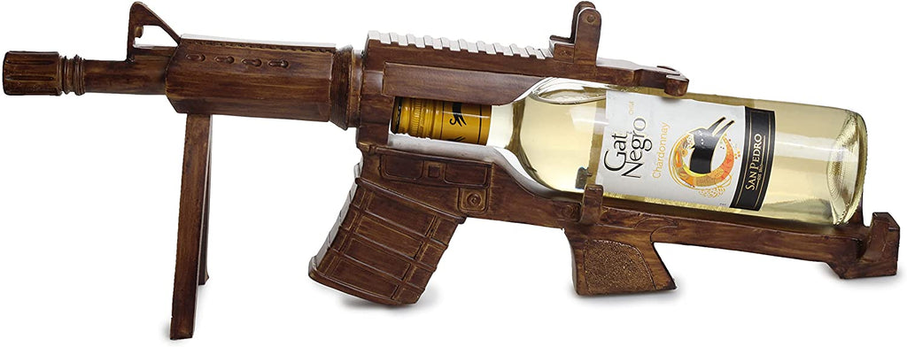 Gun AR15 Wine Bottle Holder 23" L - Gun Wine Bottle Holder - Great Gift for Gun Enthusiasts and Wine Lovers! Elegant Drinking Party Accessory! (Wood)