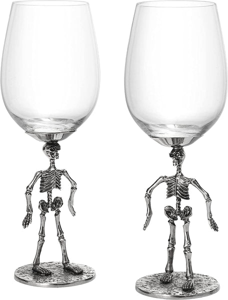 Stemmed Skeleton Wine Glass Set of 2 by The Wine Savant - 12oz Skeleton Glasses 10" H, Goth Gifts, Skeleton Gifts, Skeleton Decor, Spooky Wine Gift Set, Perfect for Halloween Themed Parties