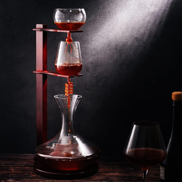 Wine Tower Decanting & Aerator Set by The Wine Savant - Unique Wine Decanter - 3 Aerating Parts - Upper, Middle & Lower Aerators - Whisky & Wines Carafe, Proven to Enhance & Improves Flavor & Aromas