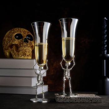 Stemmed Skeleton Champagne Flute Glass | Set of 2 | 7.5oz Halloween Skeleton Glasses 10