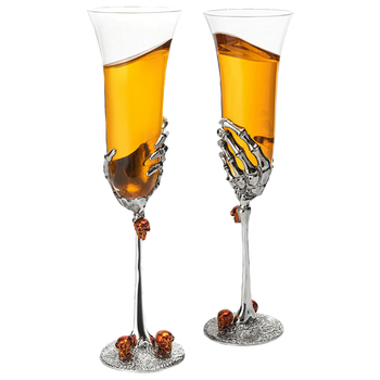 Stemmed Skeleton Champagne Glasses Set of 2 by The Wine Savant - 7oz Skeleton Glasses 9