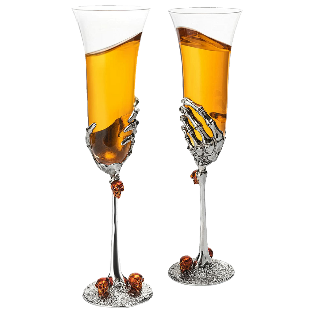 The Wine Savant Stemmed Single Skeleton Champagne Glasses Single Glass 7oz Skeleton Glasses 9" H, Goth Gifts, Skeleton Gifts, Skeleton Decor, Spooky Wine, Water or Champagne Gift