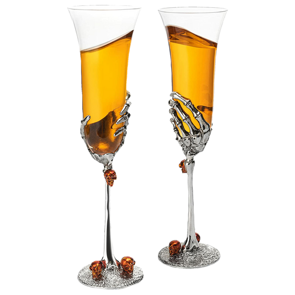 The Wine Savant Stemmed Single Skeleton Champagne Glasses Single Glass 7oz Skeleton Glasses 9" H, Goth Gifts, Skeleton Gifts, Skeleton Decor, Spooky Wine, Water or Champagne Gift