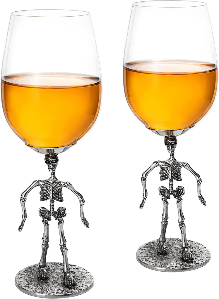 Stemmed Skeleton Wine Glass Set of 2 by The Wine Savant - 12oz Skeleton Glasses 10" H, Goth Gifts, Skeleton Gifts, Skeleton Decor, Spooky Wine Gift Set, Perfect for Halloween Themed Parties