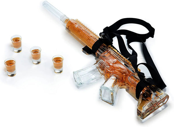 AR15 Whiskey Decanter and Glass Set - Drinking Party Accessory - Holster Attachment, Silencer Stopper - 22oz & 4 1oz Shot Glasses - Drinking Party Accessory, TIK Tok Gun Decanter - Fun Gifts For Men