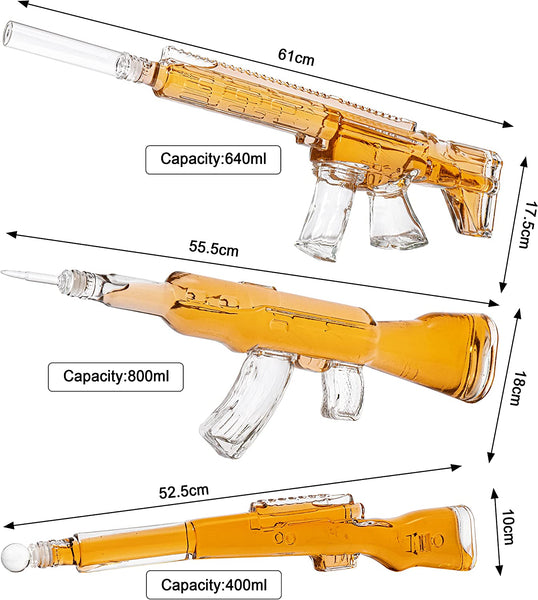 3 Gun Whiskey Decanters Set AR15, AK47, & Rifle Gun Decanter Set 1000ml by The Wine Savant - Veteran Gifts, Home Bar, Gun Lover Gifts, Tik Tok Gun Decanter, Military Gifts Gifts for Dad…