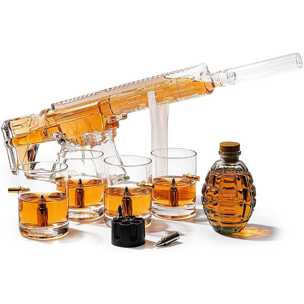 AR15 Whiskey Gun Decanter Flag Set - 1000ml Rifle & Pistol Set - Hanging Storage American Flag Gift Box & Bullet Glasses & Shot Glass, Great Gift for Army, Navy, Marines, Veterans & Gun Enthusiasts