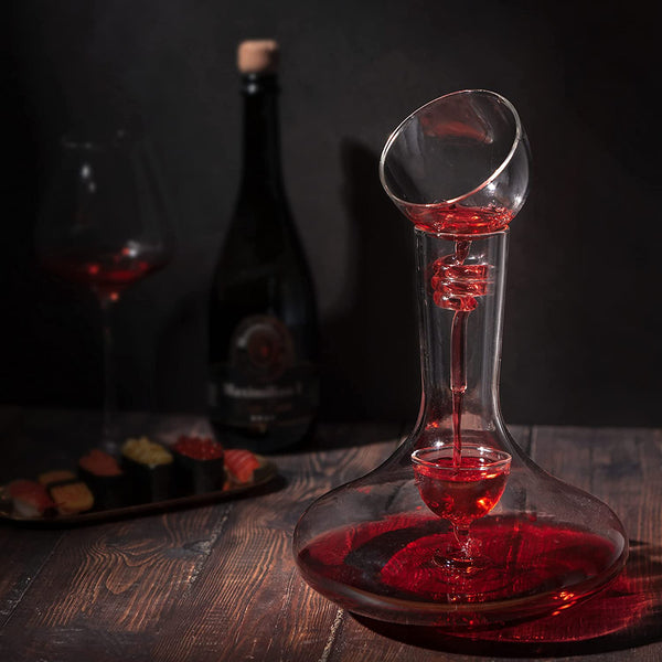 Wine Tower Decanting & Aerator Set by The Wine Savant - 2 Aerating Parts - Upper and Lower Aerators Piece - Wine & Whiskey Decanter Set, Carafe, Proven to Enhance & Improves Flavor & Aromas