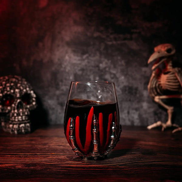 Skeleton Wine Glass, Bloody Hand Wine Skull Glass - 12oz Skeleton Glasses 5" H, Goth Gifts, Skeleton Gifts, Skeleton Decor, Spooky Wine Gift Set, Themed Parties!