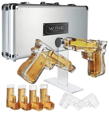 Pistol Whiskey Gun Decanter & Pistol Shot Glasses Set - Comes with A large Carrying Case - Drinking Party Accessories, Great Gift