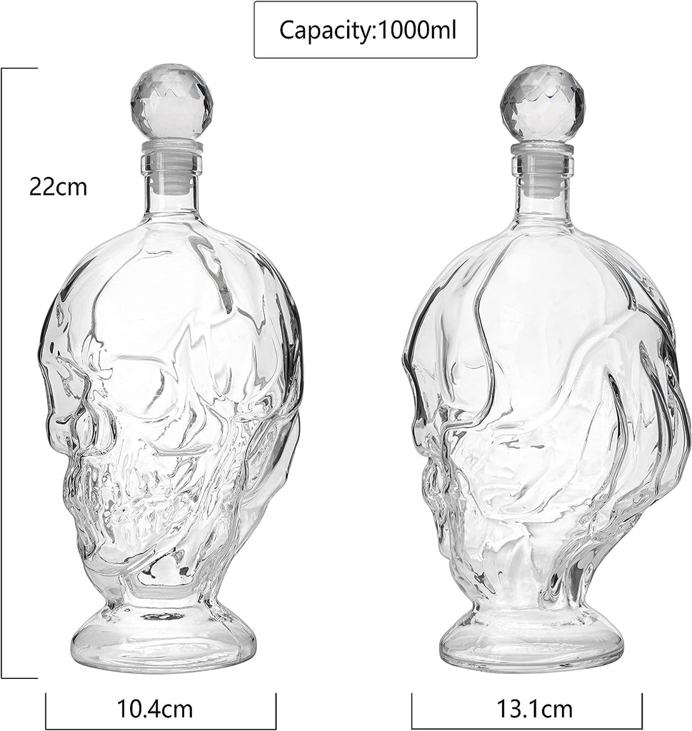 Skull Whiskey & Wine Decanter, 2 Faced Skull & Claw Decanter, Decor, Liquor Decanter Bottle - by The Wine Savant 1000ml, Skeleton Bottle - Great Gift for Any Bar