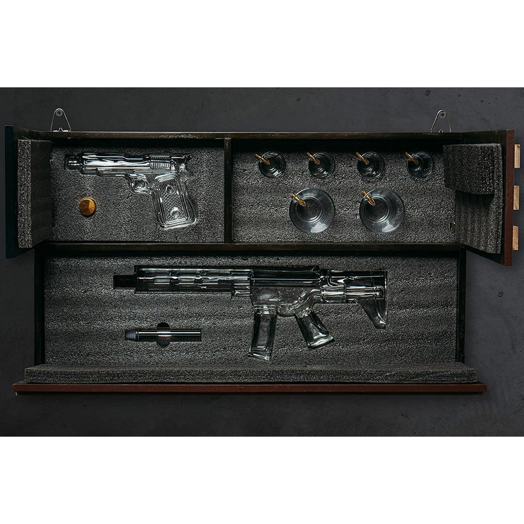 AR15 Whiskey Gun Decanter Flag Set - 1000ml Rifle & Pistol Set - Hanging Storage American Flag Gift Box & Bullet Glasses & Shot Glass, Great Gift for Army, Navy, Marines, Veterans & Gun Enthusiasts