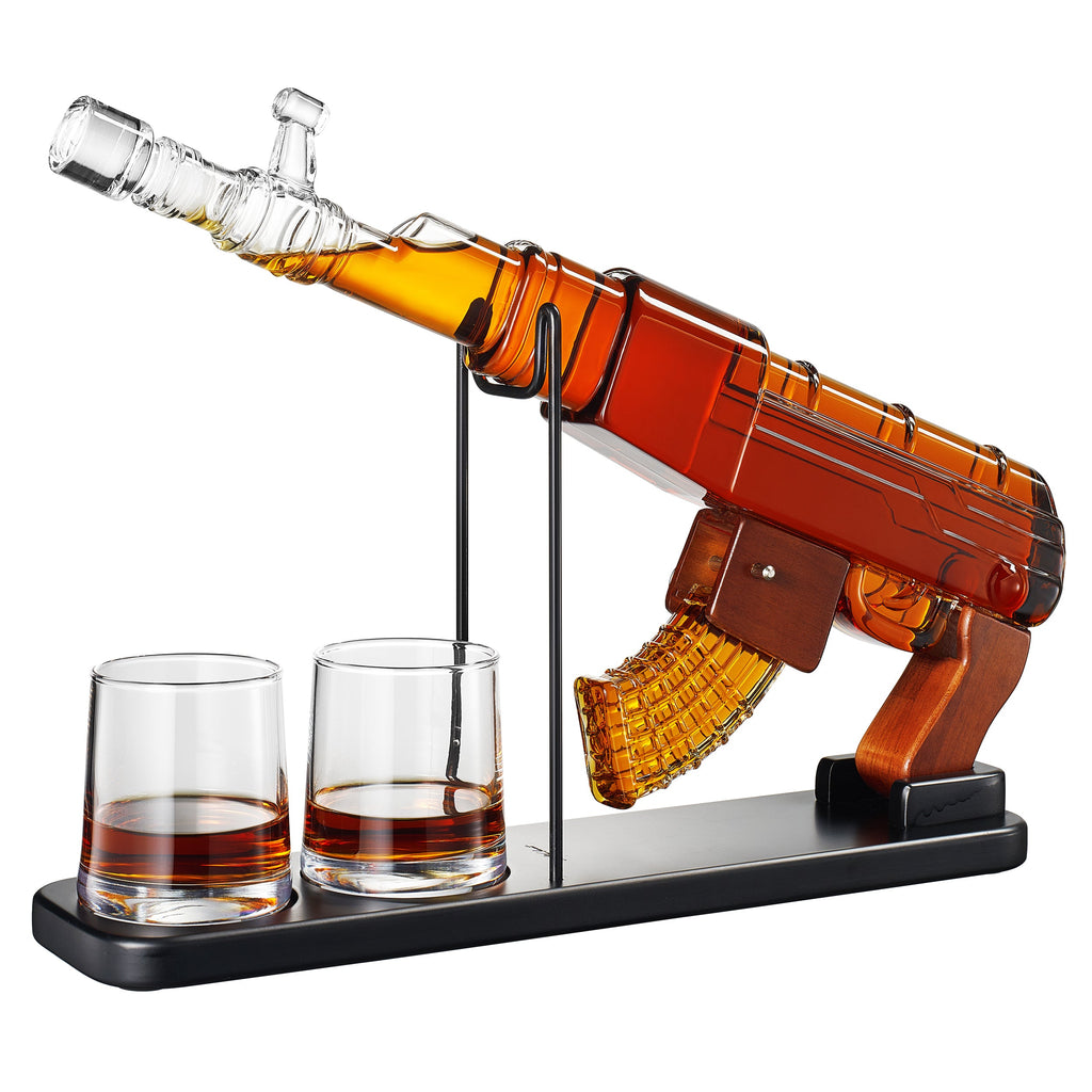 Gifts for Men Dad, Guns Whiskey Decanter Set for Men - Gun Decanter, Detachable Magazine & 2 Bullet Shot Glasses, Liquor Dispenser for Bar, Cool Anniversary Birthday Military Present Ideas