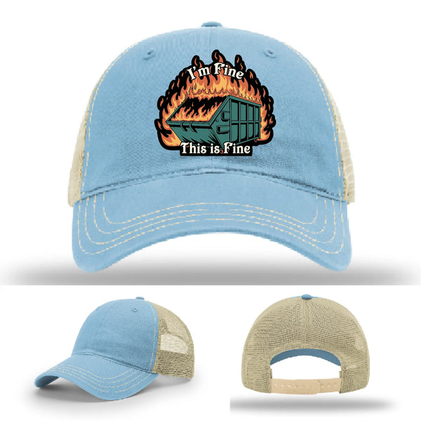 This Is Fine Leather Patch Hat – Dumpster Fire Design