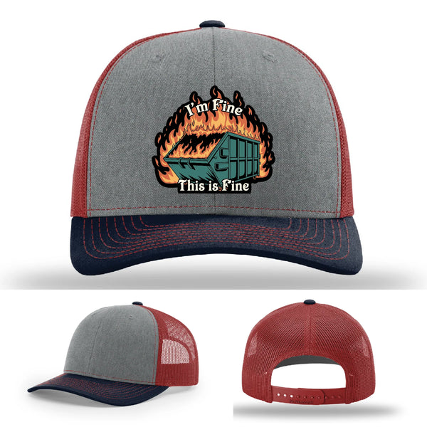 This Is Fine Leather Patch Hat – Dumpster Fire Design