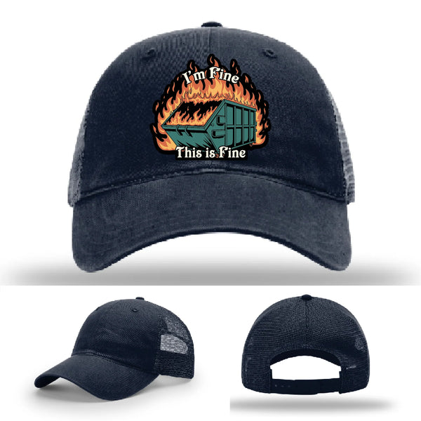 This Is Fine Leather Patch Hat – Dumpster Fire Design