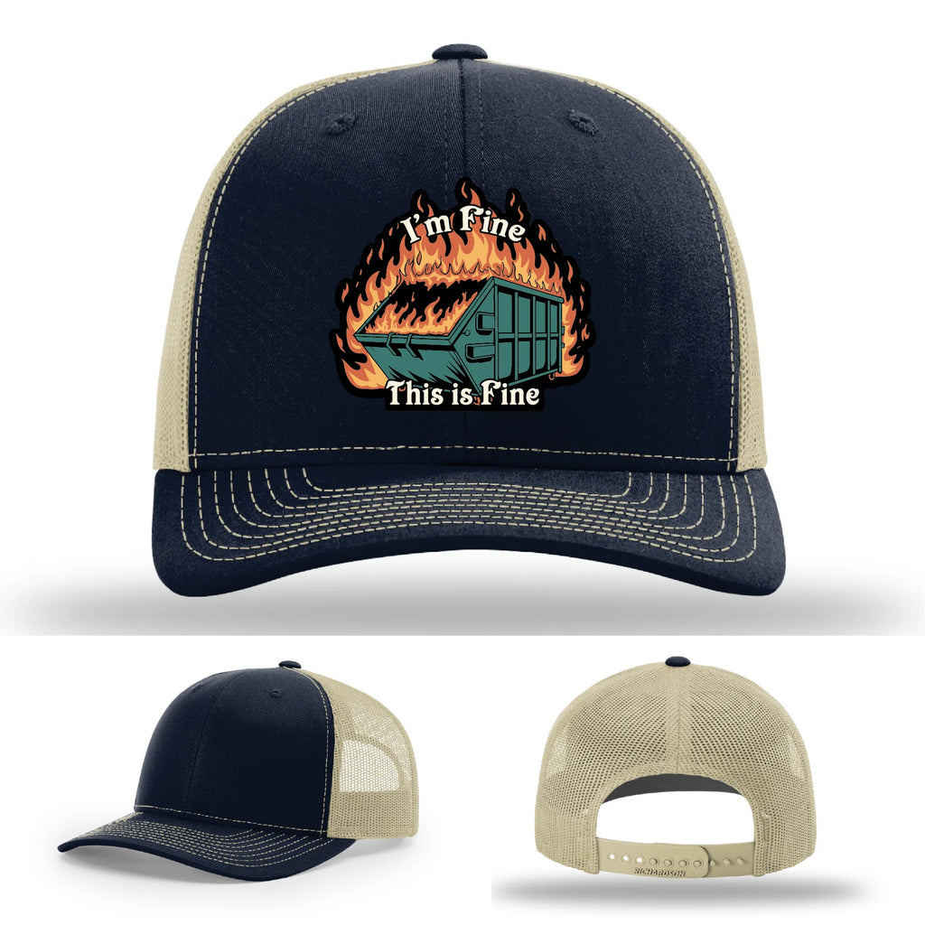 This Is Fine Leather Patch Hat – Dumpster Fire Design