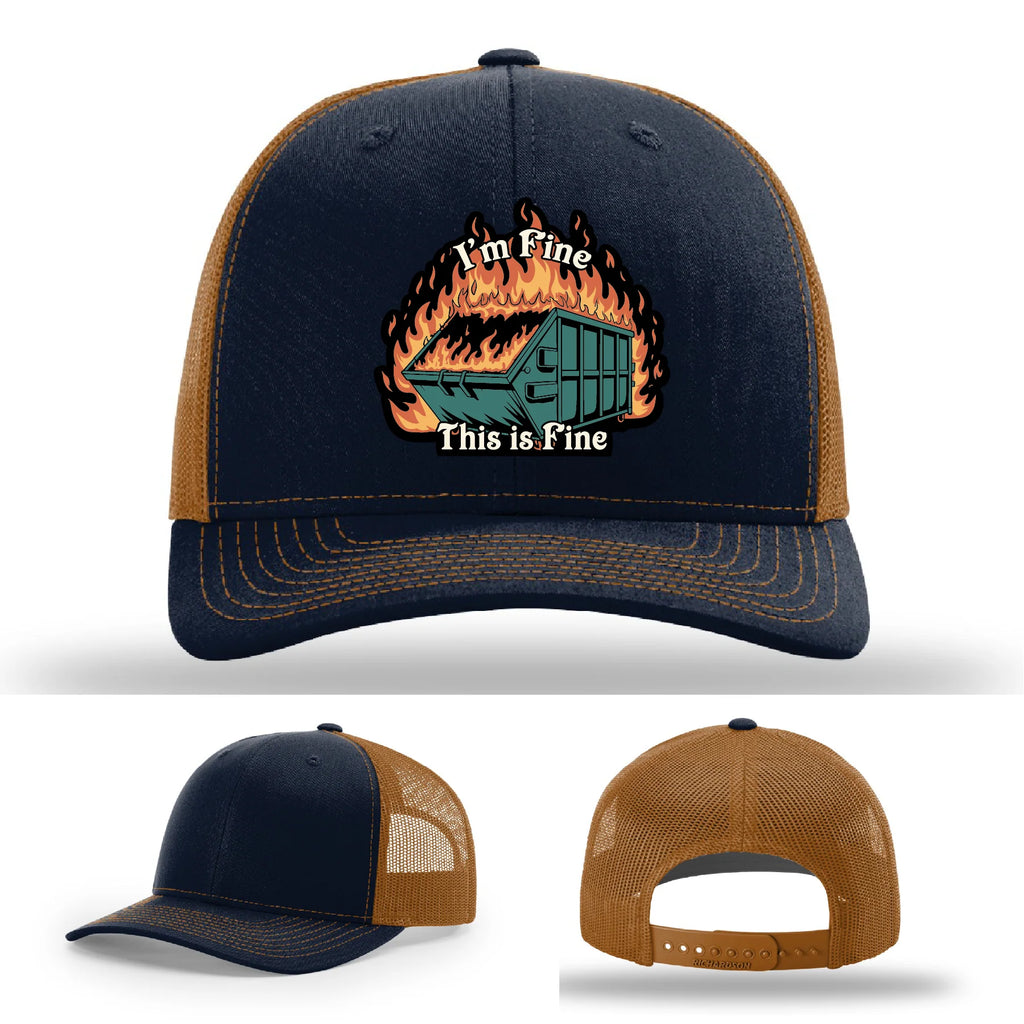This Is Fine Leather Patch Hat – Dumpster Fire Design