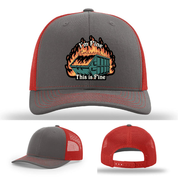 This Is Fine Leather Patch Hat – Dumpster Fire Design
