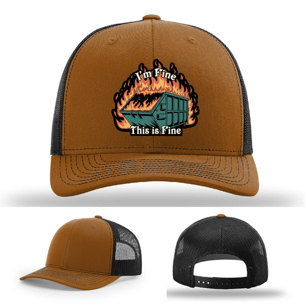 This Is Fine Leather Patch Hat – Dumpster Fire Design