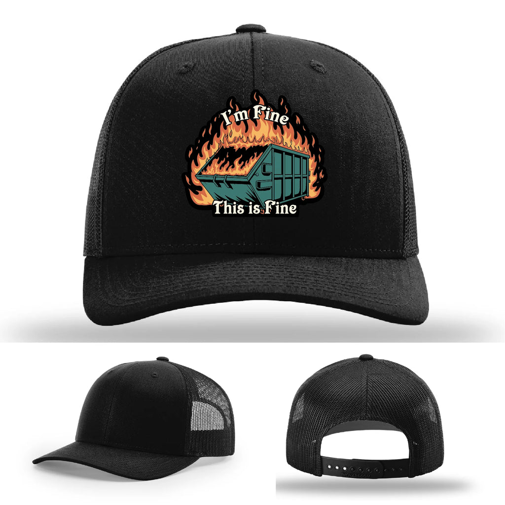 This Is Fine Leather Patch Hat – Dumpster Fire Design
