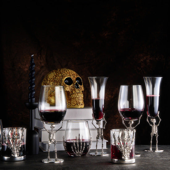 Stemmed Skeleton Wine Glass | Set of 2 | 19oz Halloween Skeleton Glasses 10" H, Goth Gifts, Skeleton Gifts, Skeleton Decor, Spooky Wine Gift Set, Perfect for Halloween Themed Parties