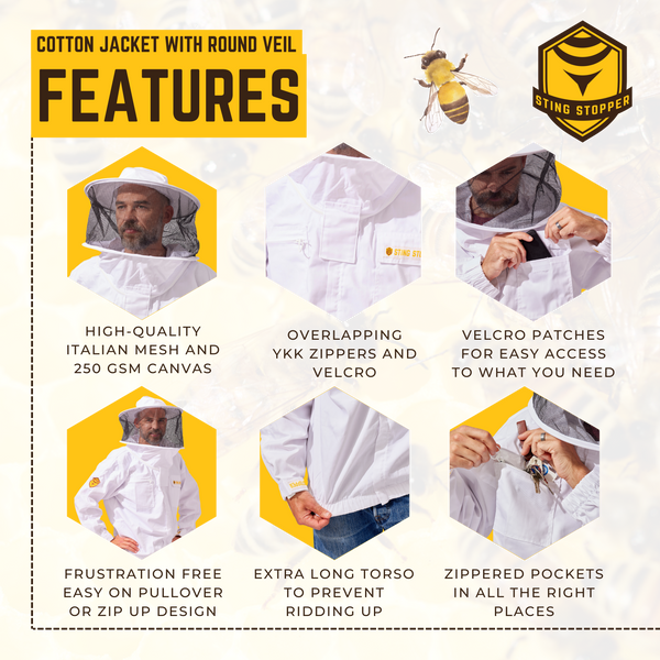 Classic Cotton Beekeeping Jacket with Round Veil